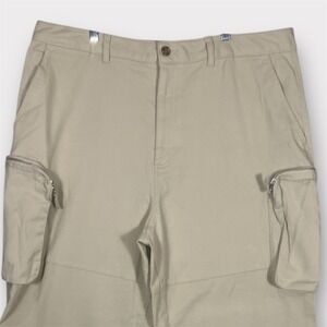 Mode of One Wide Leg Cargo Pants Men's 40 Beige Utility Zipper Pockets